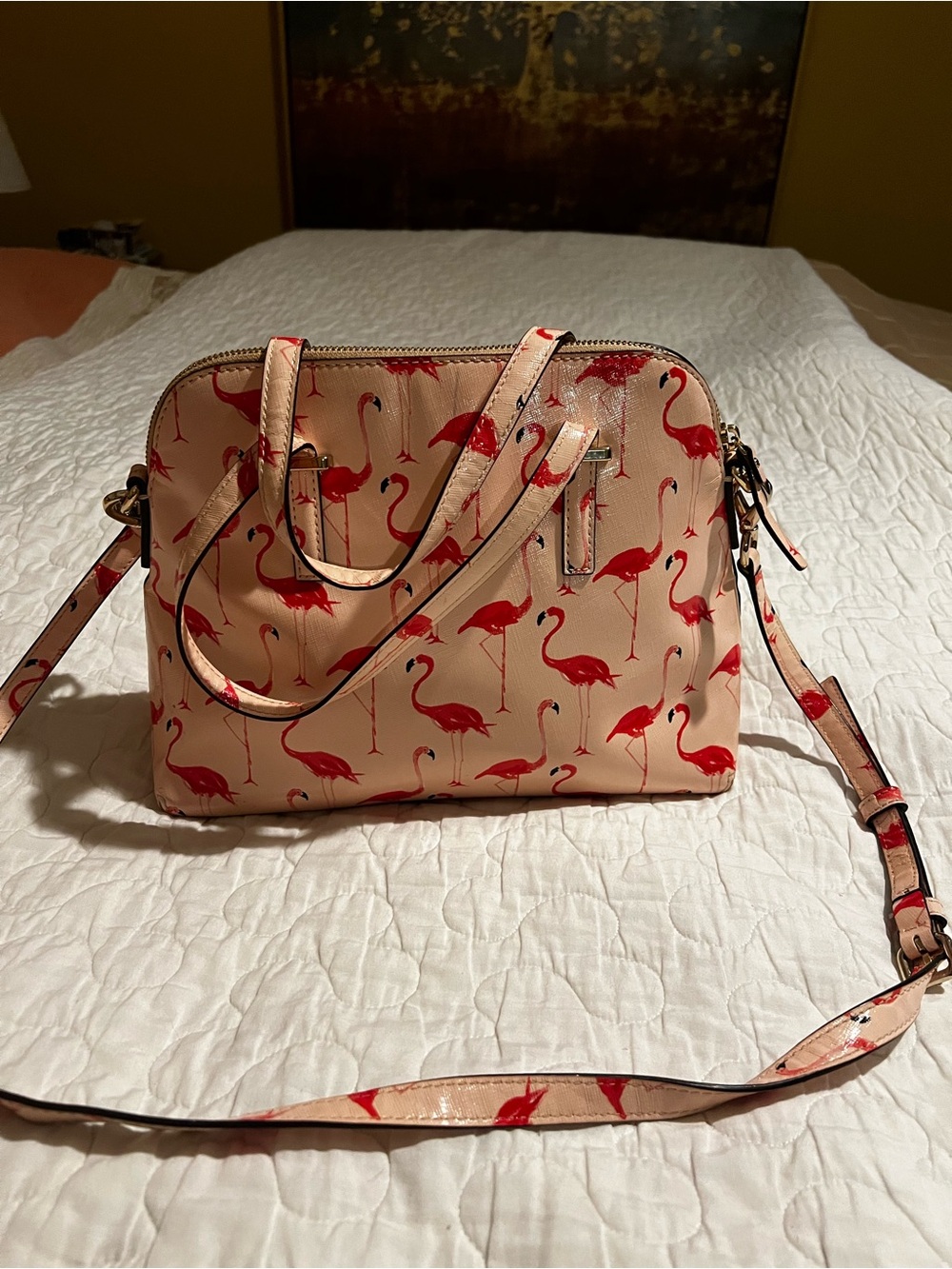 kate spade Pink Crossbody Bag with Red Flamingo Print